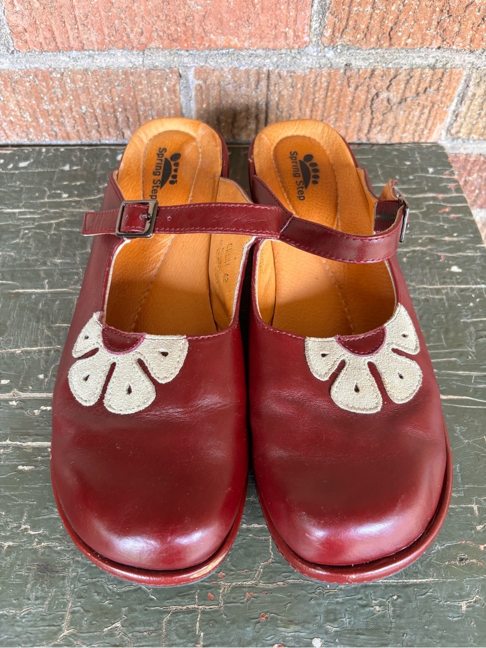 Spring Step Cheri Women’s Red Leather Floral Mary Jane Mule Clog 42 US 11 Artsy - Picture 4 of 9
